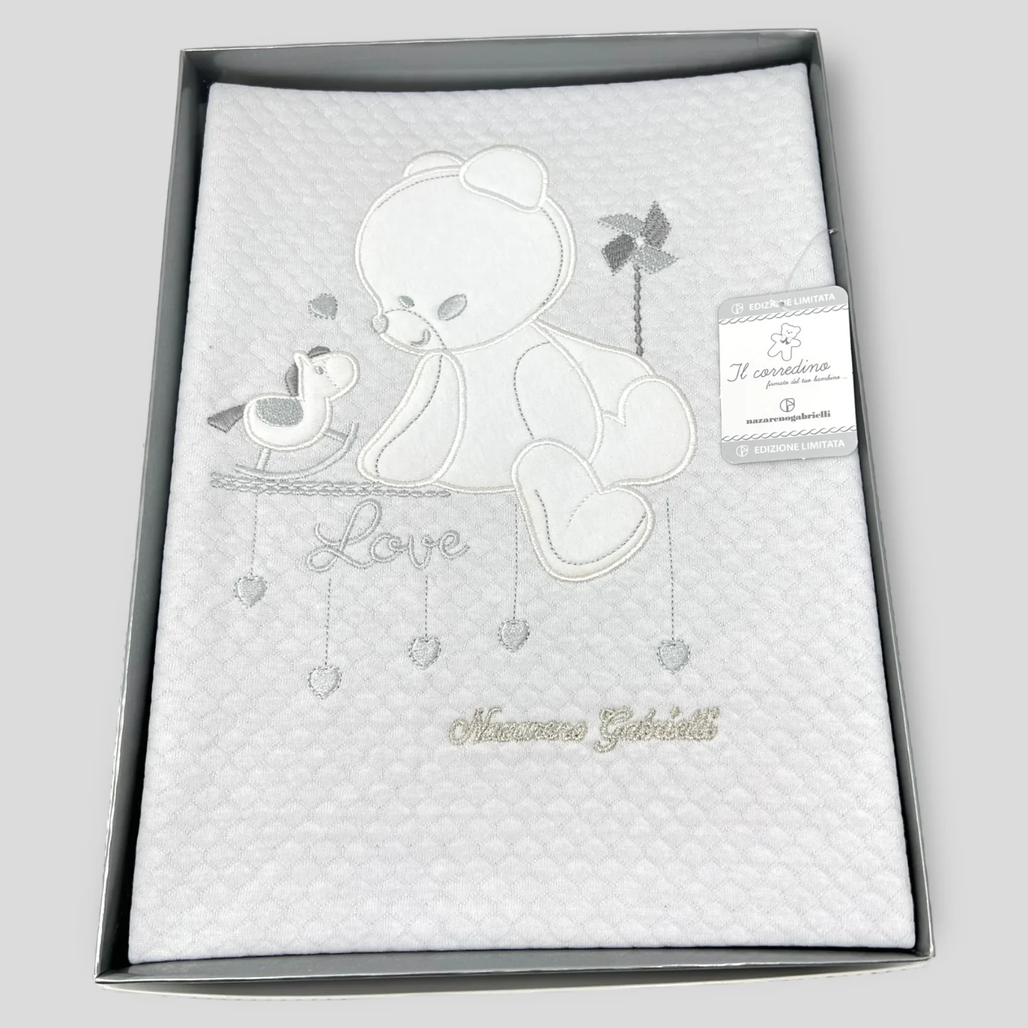 Nazareno Gabrielli Ng420 Disegno Love Copertina Carrozzina Cotone 75x130 Ricamata 5 Colori - Image 3