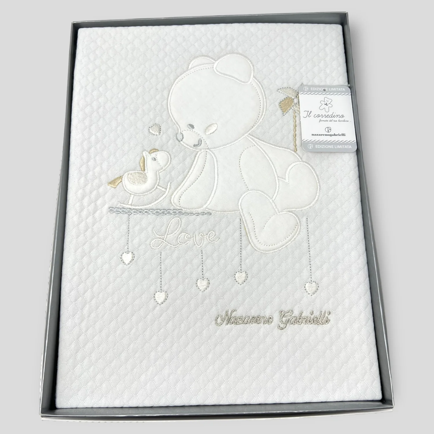 Nazareno Gabrielli Ng420 Disegno Love Copertina Carrozzina Cotone 75x130 Ricamata 5 Colori - Image 4
