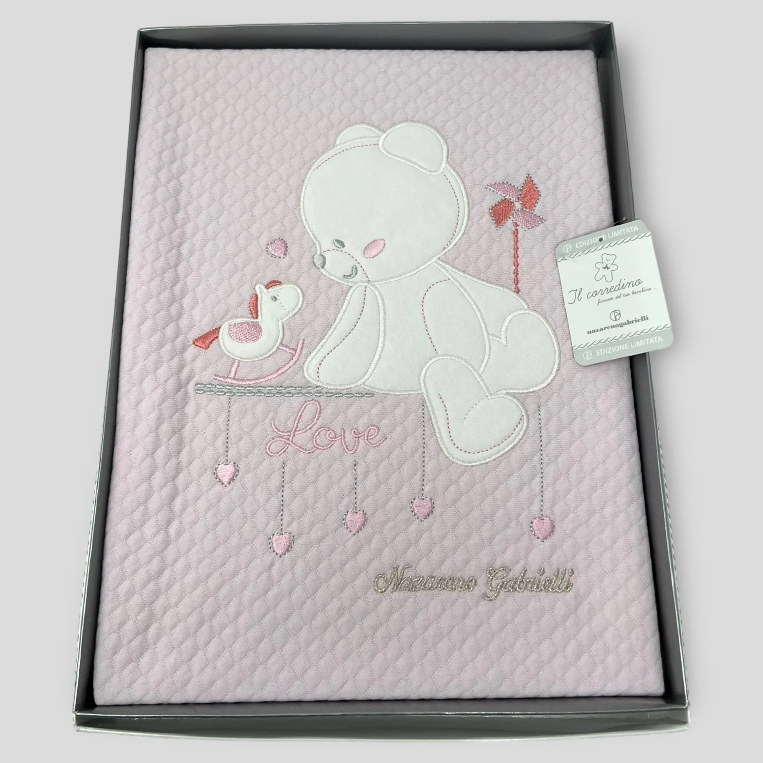 Nazareno Gabrielli Ng420 Disegno Love Copertina Carrozzina Cotone 75x130 Ricamata 5 Colori - Image 5
